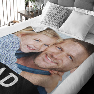 Dad Established Black Modern Photo Fleece Blanket