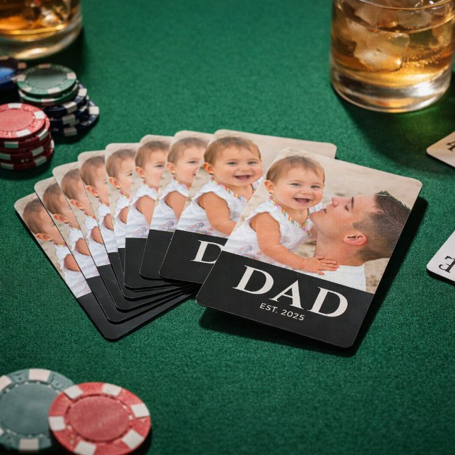 Dad Established Black Modern Photo Playing Cards (Creator Uploaded)