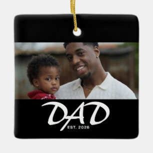 Dad Established Black White Bold Photo Ceramic Ornament