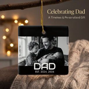 Dad Established Black White Bold Photo  Ceramic Ornament