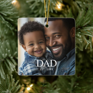 Dad Established Black White Simple Photo Ceramic Ornament