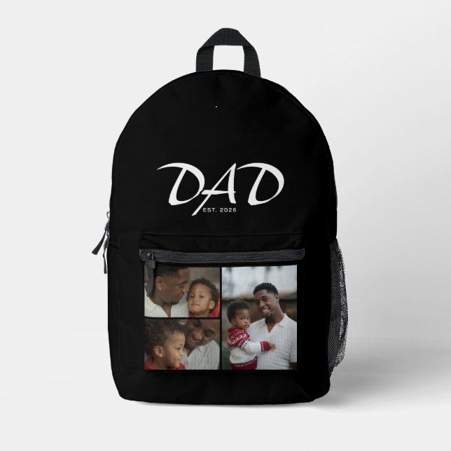 Dad Established Bold Black 3 Photo Printed Backpack (Front)