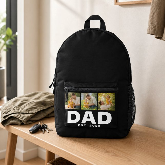 Dad Established Bold Black 3 Photo Printed Backpack (Creator Uploaded)
