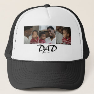 Dad Established Bold Black 3 Photo Trucker Hat