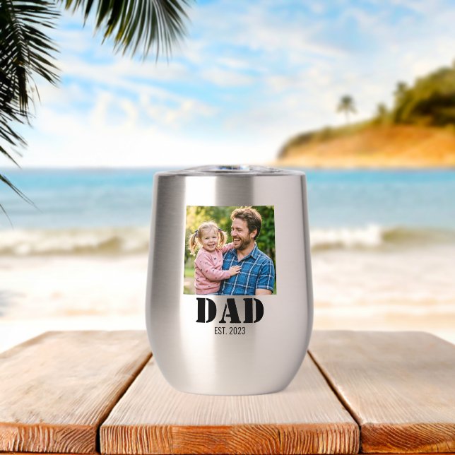 Dad Established Bold Black Photo Memory Gift (Beach (Rotated))