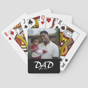 Dad Established Bold Black Photo Playing Cards