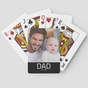 Dad Established Bold Black Photo Playing Cards