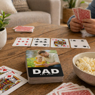 Dad Established Bold Black Photo Playing Cards