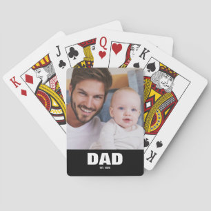 Dad Established Bold Black Photo Playing Cards