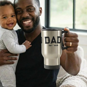Dad Established Bold Black Year New Dad Gift Travel Mug