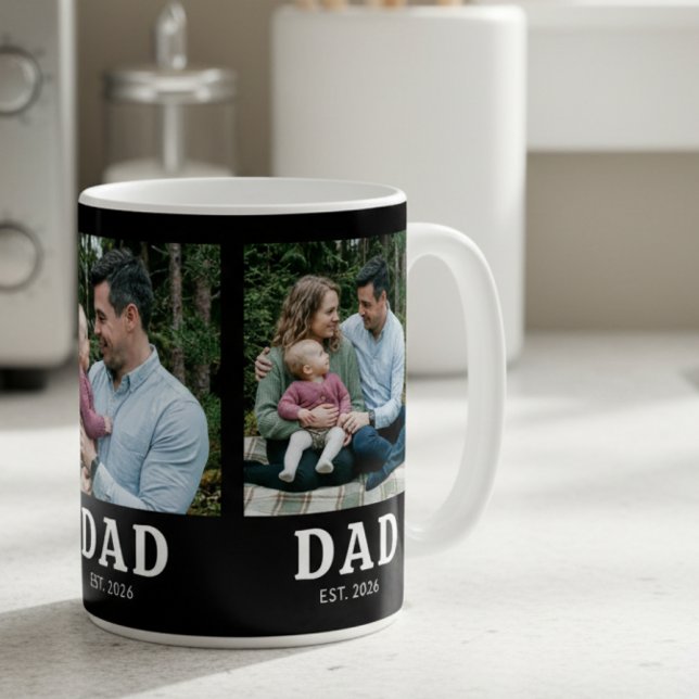 Dad Established Bold Modern Black 3 Photo Coffee Mug (Creator Uploaded)