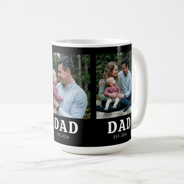 Dad Established Bold Modern Black 3 Photo Coffee Mug (Front Right)