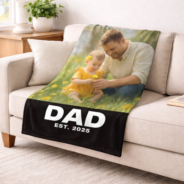Dad Established Bold Modern Black Photo Fleece Blanket (Creator Uploaded)