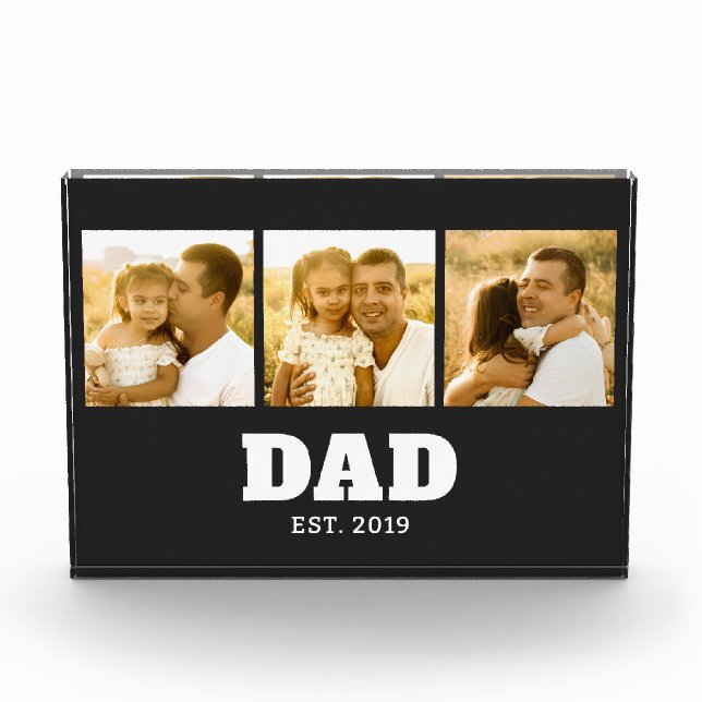 Dad Established Bold Text Black 3 Photo Block (Front)