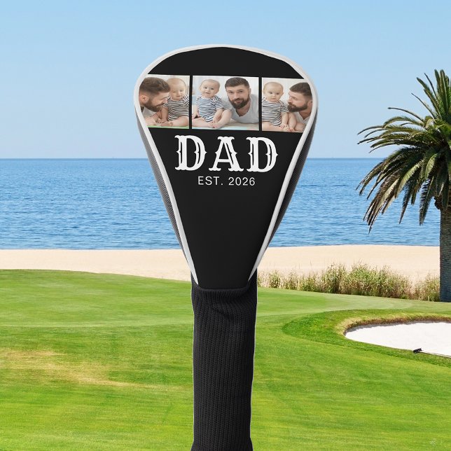 Dad Established Bold Typography Black 3 Photo Golf Head Cover (Creator Uploaded)