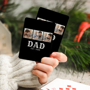 Dad Established Bold Typography Black 3 Photo Playing Cards