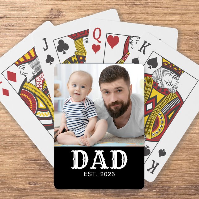 Dad Established Bold Typography Black Photo Playing Cards (Creator Uploaded)