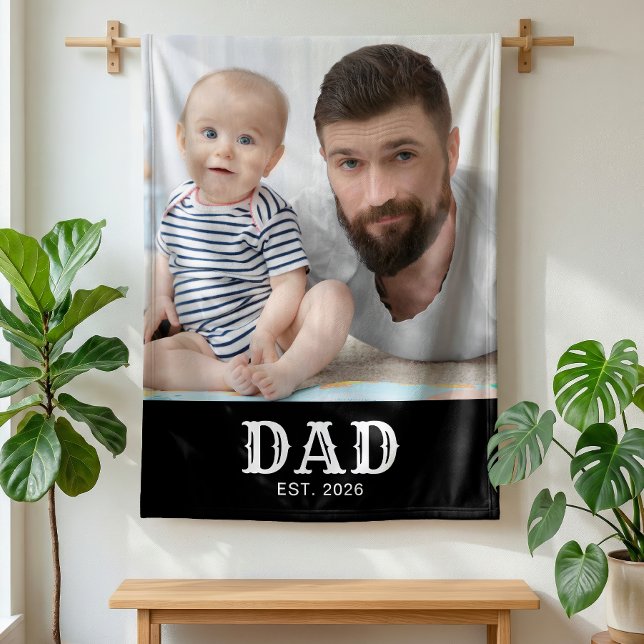 Dad Established Bold Typography Photo Fleece Blanket (Creator Uploaded)