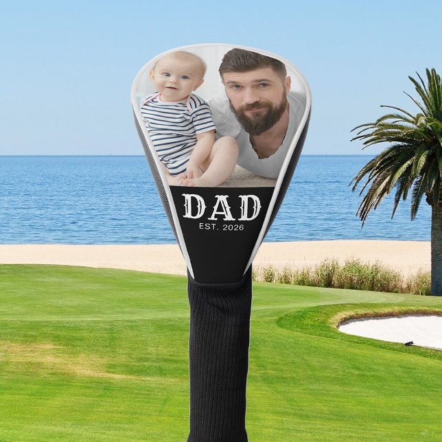 Dad Established Bold Typography Photo Golf Head Cover (Creator Uploaded)