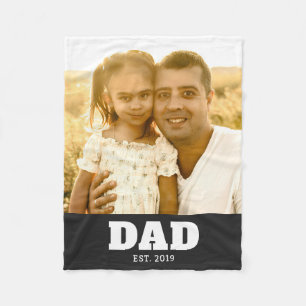 Dad Established Bold White & Black Photo Fleece Blanket