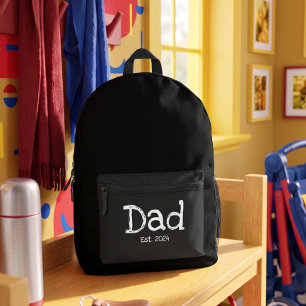 Dad Established Bold White Text Black Printed Backpack