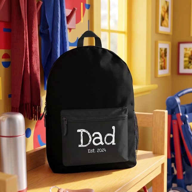 Dad Established Bold White Text Black Printed Backpack (Creator Uploaded)
