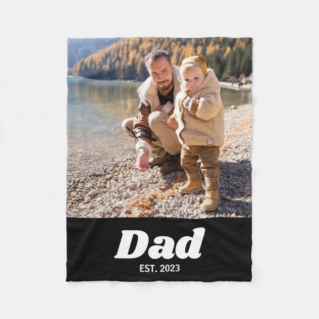 Dad Established Bold White Typography Photo Fleece Blanket (Front)