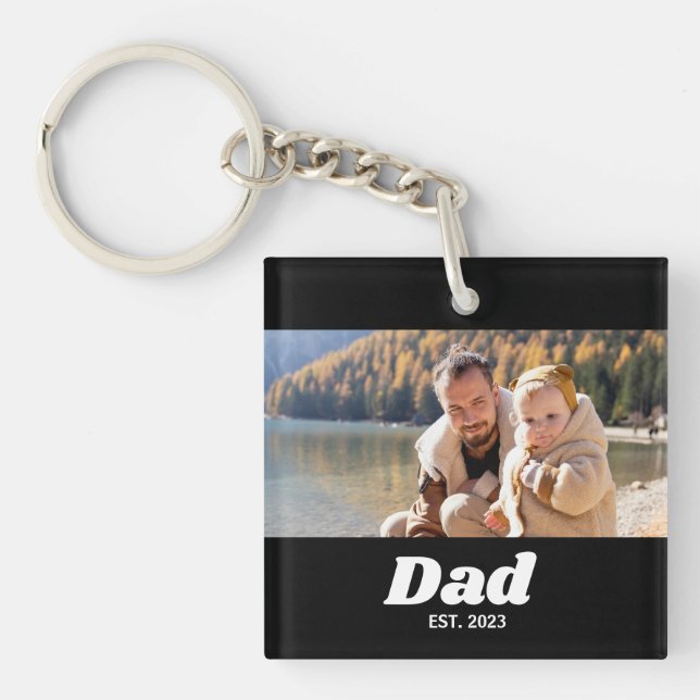 Dad Established Bold White Typography Photo Key Ring (Front)