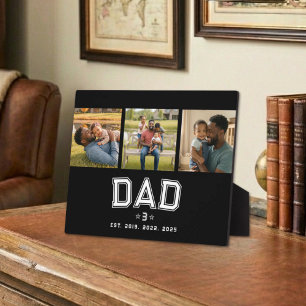 Dad Established Classic Bold White Black 3 Photo Plaque