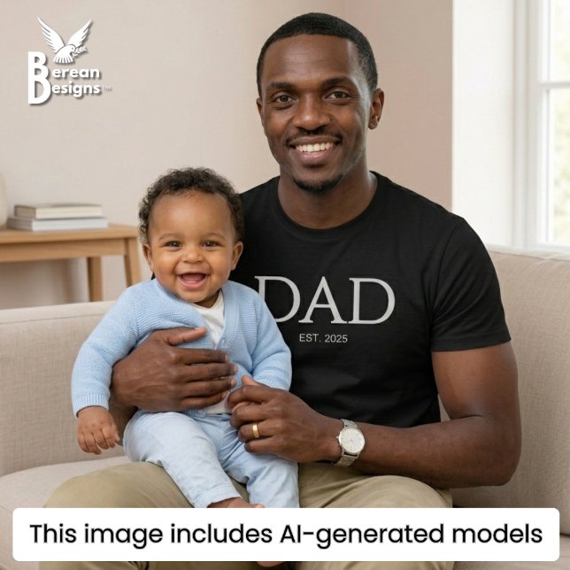 Dad Established Classic Caps Black T-Shirt (DAD ESTABLISHED Black T-shirt with custom year. Ideal Father's Day gift for your group or church.)