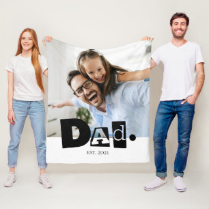 Dad Established Custom Family Photo Modern Fleece Blanket