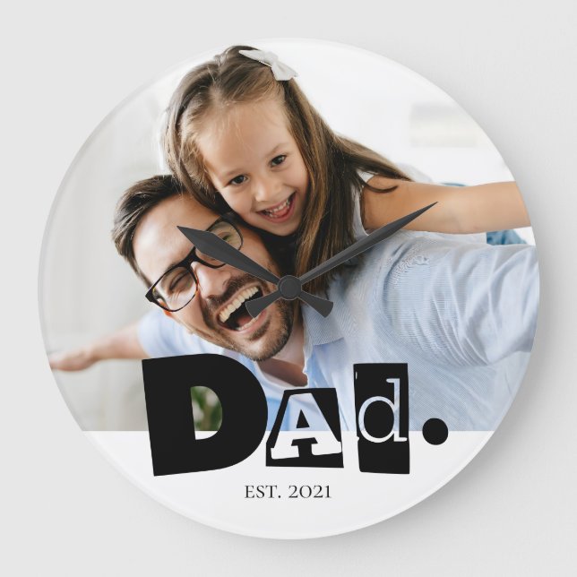 Dad Established Custom Family Photo Modern  Large Clock (Front)