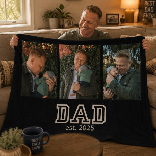 Dad Established Custom Year 3 Photo Fleece Blanket