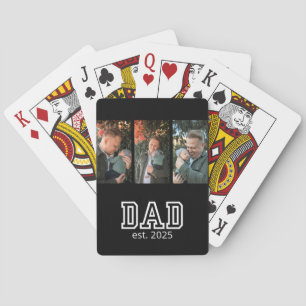 Dad Established Custom Year 3 Photo Playing Cards