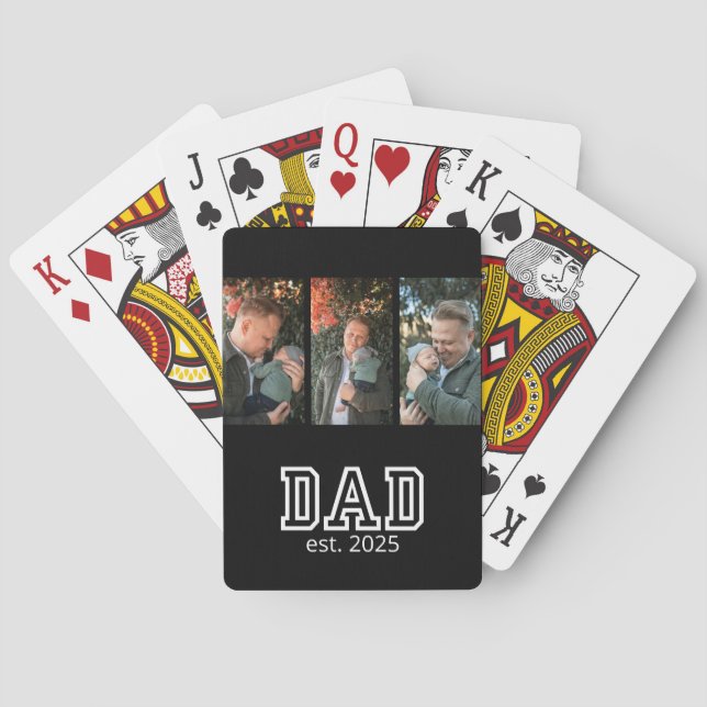 Dad Established Custom Year 3 Photo Playing Cards (Back)