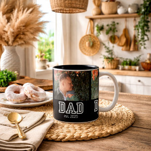 Dad Established Custom Year 3 Photo Two-Tone Coffee Mug