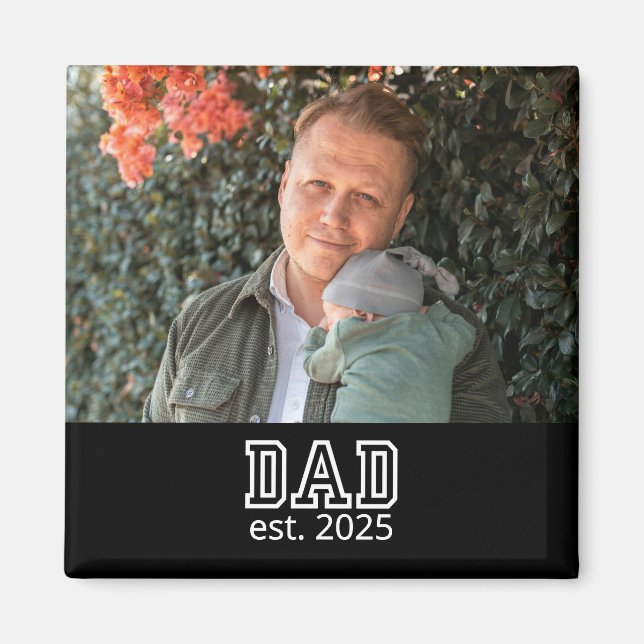 Dad Established Custom Year Photo Father Keepsake Magnet (Front)