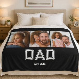 Dad Established Elegant 3 Photo Gifts Black Fleece Blanket