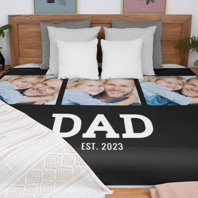 Dad Established Elegant Black 3 Photo Fleece Blanket (Creator Uploaded)