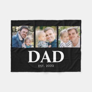 Dad Established Fathers Day 3 Picture Fleece Blanket