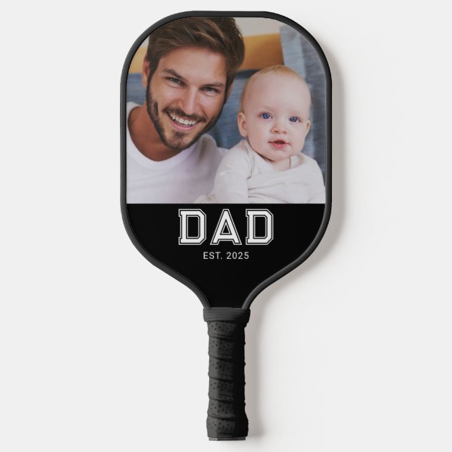 Dad Established Fun Bold Photo Pickleball Paddle (Front)