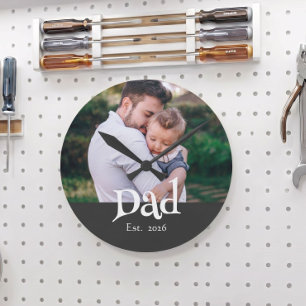 Dad Established Fun Bold Simple Text + Photo Black Round Clock