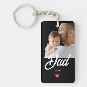 Dad Established Fun Script Photo Heart Gift Key Ring