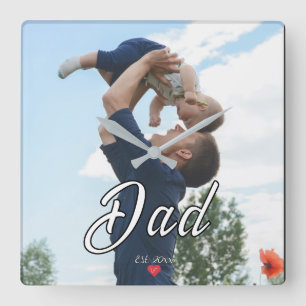 Dad Established Fun Script Photo Heart Square Wall Clock