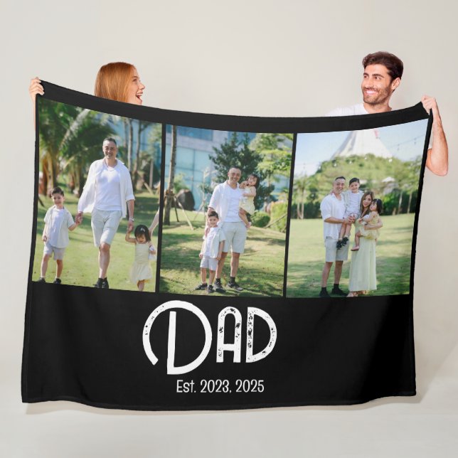 Dad Established Grunge text 3 photo Fleece Blanket (In Situ)