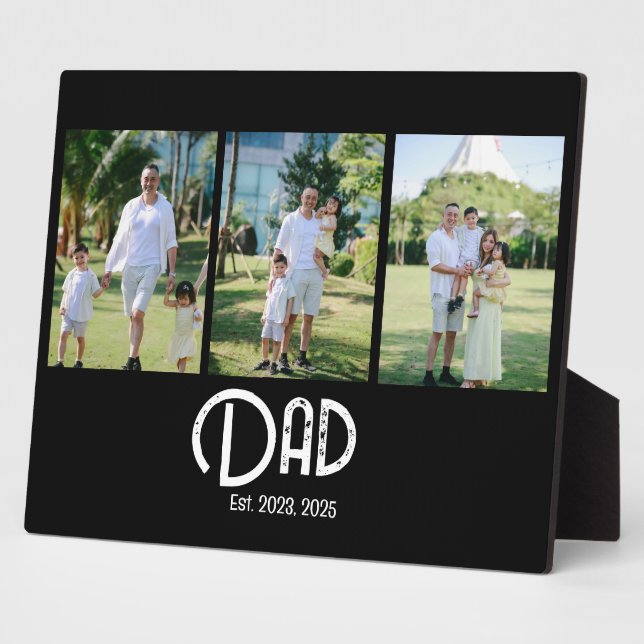 Dad Established Grunge Text 3 Photo Plaque (Side)