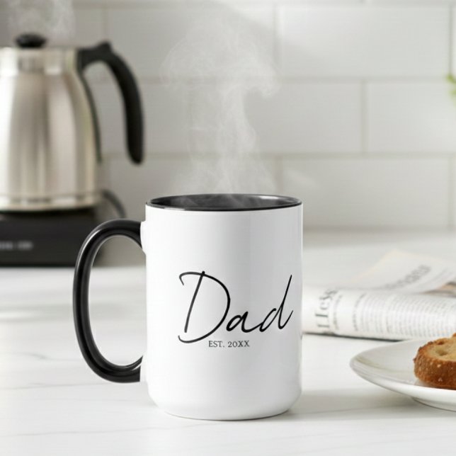 Dad Established Minimal Modern Script Black Mug (Creator Uploaded)
