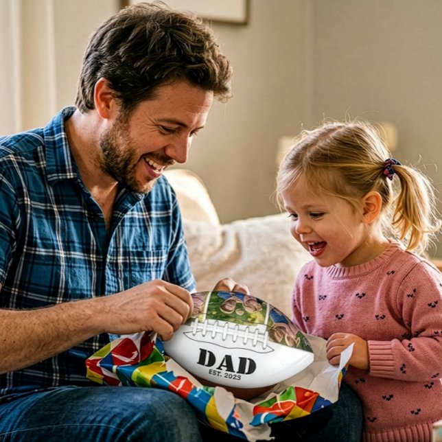 Dad Established Mininal Black Script 3 Photo American Football (Dad Established Mininal Simple Black Script 3 Photo Football)
