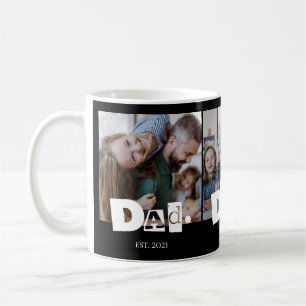 Dad Established Modern 3 Kids Photo Collage  Coffee Mug