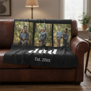Dad Established Modern 3 Photo Fleece Blanket